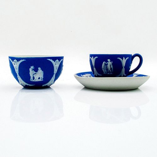 Wedgwood Jasperware Portland Blue Mini Cup, Saucer and Bowl