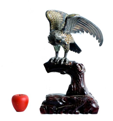 Chinese Export Sterling Enameled Hawk on Base