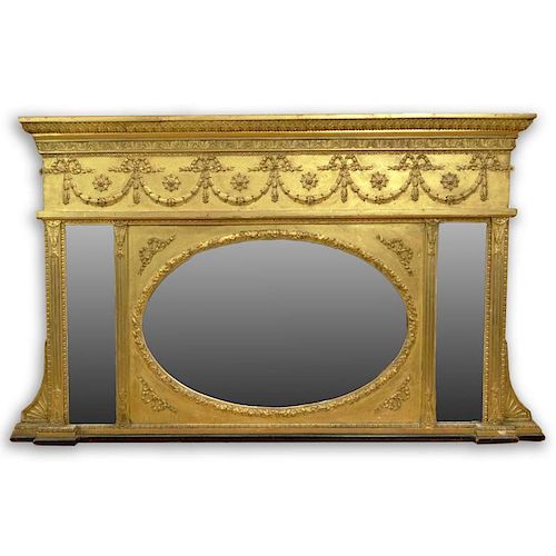 19th Century Carved and Gilt Gesso Over-Mantle Mirror. English or American Made.
