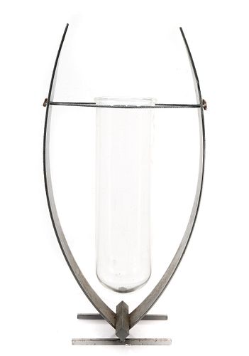 Postmodern Style Silvered Iron & Glass Vase