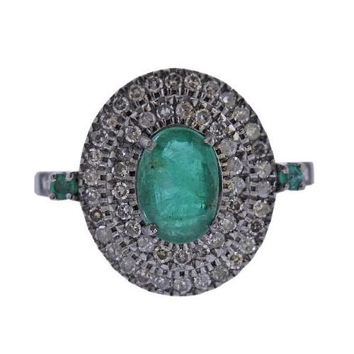 Silver 1.59ct Emerald Diamond Ring