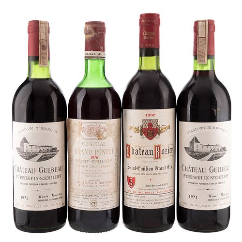 Lote de Vinos Tintos de Francia. Château Guibeau. Château Rozier. En presentaciones de 750 ml. Total de piezas: 4.

