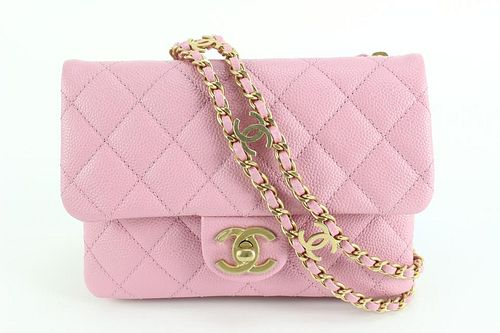 CHANEL 22S DARK PINK QUILTED CAVIAR MINI FLAP GOLD CHAIN BAG