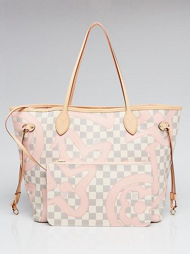 LOUIS VUITTON LIMITED PINK DAMIER AZUR TAHITIENNE NEVERFULL MM WITH POUCH