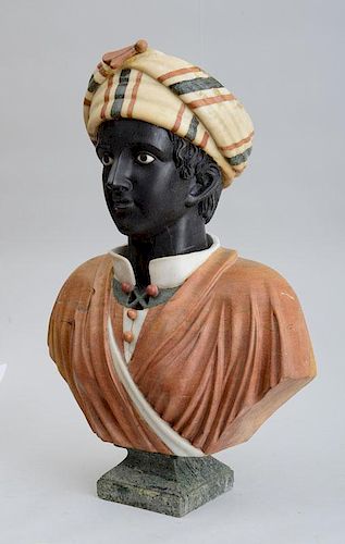 CONTINENTAL CARVED SPECIMAN MARBLE BUST OF A YOUNG MAN