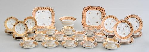 ENGLISH GILT AND PALE SALMON-DECORATED FIFTY-ONE-PIECE PART-TEA SERVICE