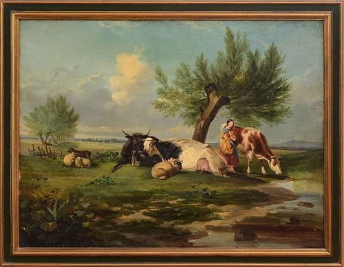 EUROPEAN SCHOOL: MAID WITH COWS IN A LANDSCAPE