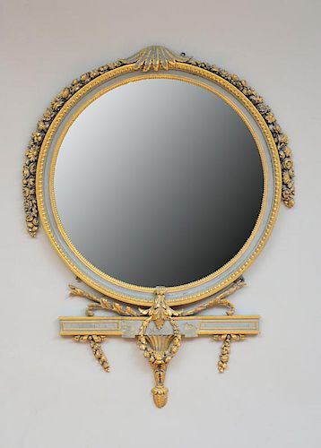 GEORGE III STYLE PAINTED AND PARCEL-GILT MIRROR
