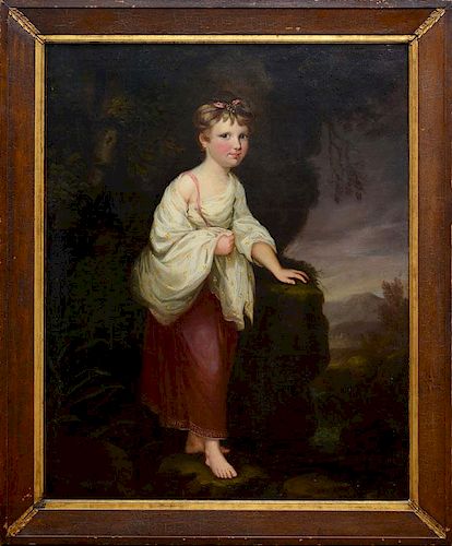 ATTRIBUTED TO JAMES NORTHCOTE (1746-1831): PORTRAIT OF A YOUNG GIRL IN A LANDSCAPE