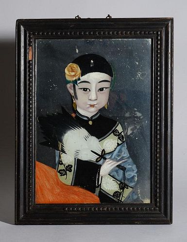 CHINESE REVERSE MIRROR-BACK PICTURE AND A REVERSE PAINTING ON GLASS