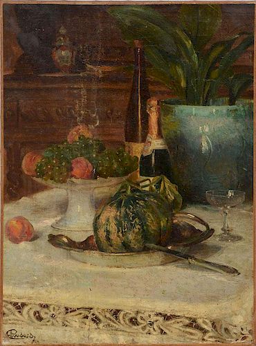 FRENCH SCHOOL: STILL LIFE WITH COMPOTE AND CHAMPAGNE