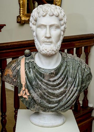 ITALIAN BAROQUE STYLE CARVED MARBLE BUST OF A SENATOR