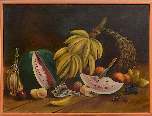 20TH CENTURY SCHOOL: STILL LIFE WITH WATERMELON AND BANANAS