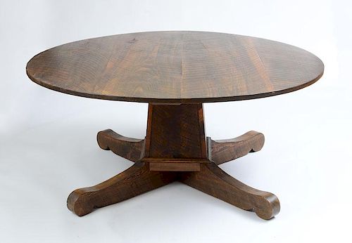 MODERN STAINED OAK CIRCULAR DINING TABLE