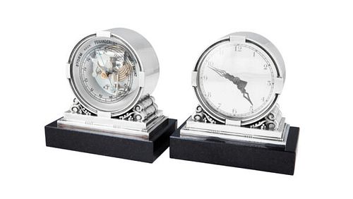 Vintage Georg Jensen Sterling Silver Clock and Barometer 596