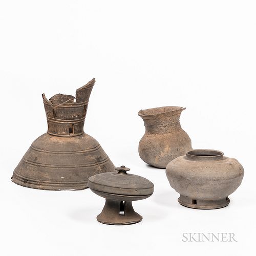 Four Ash-glazed Stoneware Funerary Vessels