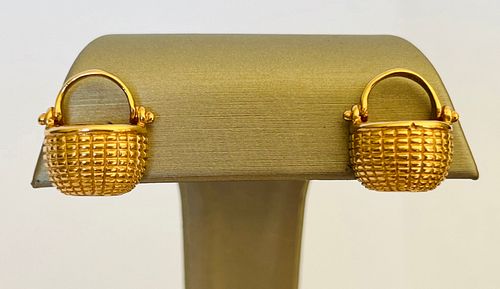 Pair of Glenaan 14k Yellow Gold Nantucket Basket Earrings