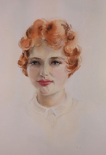 Doris Riker Beer Watercolor on Paper "Portrait of Jane"