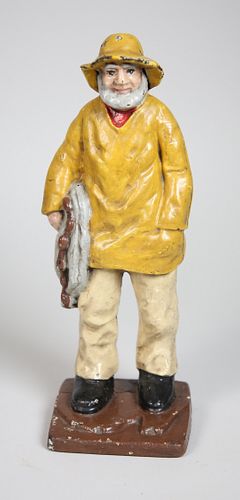 Antique Figural Cast Iron Old Salt Sailor Fisherman Doorstop