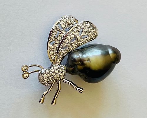 Tahitian Pearl Bumble Bee Sterling Silver Brooch