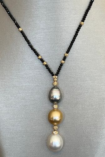 11mm x 13mm White, Gold South Sea and Grey Tahitian Pearl Lariat Necklace