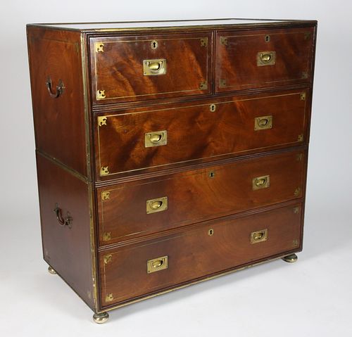 Italian Brass Bound Campaign Chest of Drawers, 20th Century