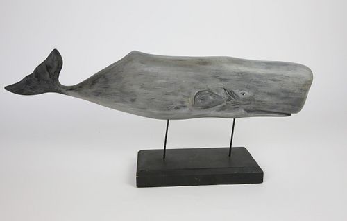 Carved and Painted Full Body Sperm Whale on Stand