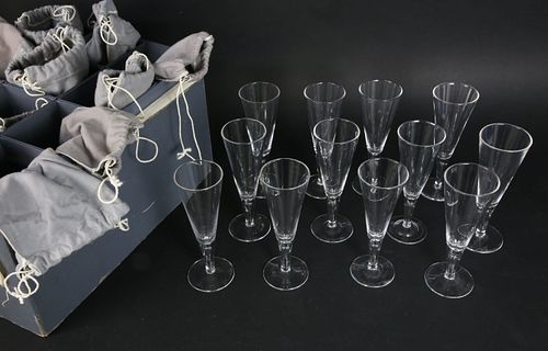 Set of Twelve Signed Steuben Champagne or Peach Bowler Glasses