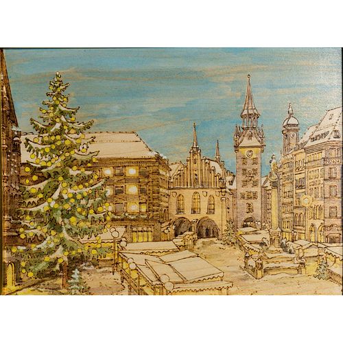 Vintage Handarbeit Wooden Pyrography Painting Christmas