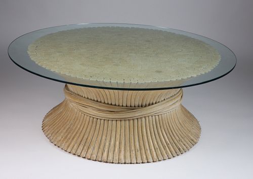 Wheat Bundle Form Contemporary Glass Top Coffee Table