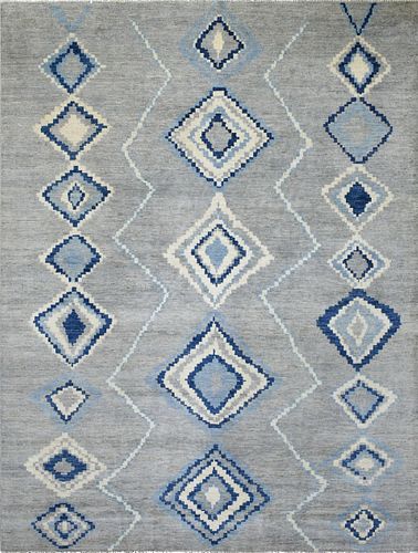 Gray and Blue Moroccan Berber Organic Wool Oriental Rug with a Boujaad Design