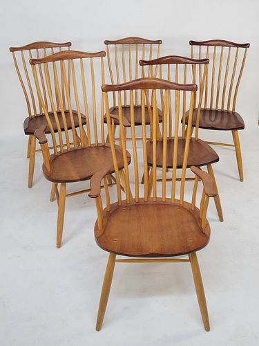 Set of Six Stephen Swift Cherry and Ash Pomfret Dining Chairs, circa 1997 and 2001