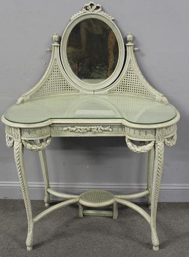 Vintage Finely Carved, Painted & Mirrored Vanity.
