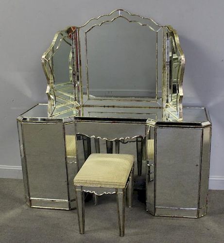 Vintage Mirrored Vanity and Bench.