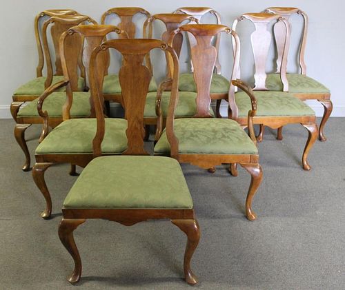 BAKER. Set of 10 Queen Anne Style Dining Chairs.