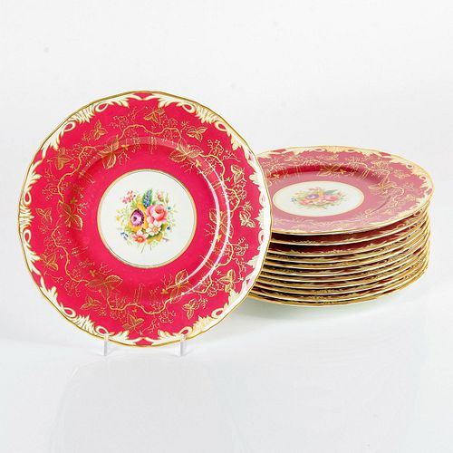 12pc Royal Worcester Dinner Plates, Elegant Red 2126