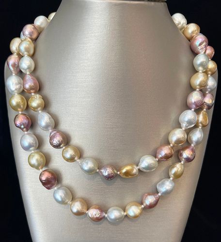 Fine 11mm x 13.1mm South Sea and Pink Fresh Water Baroque Pearl Necklace