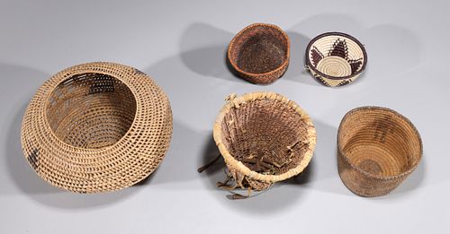 Group of Five Assorted Vintage Woven Baskets