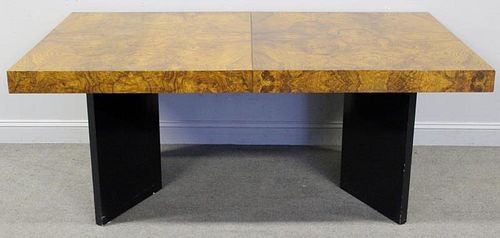 Modern Burl Top and Black Lacquer Dining Table