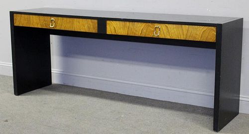 Modern Two Drawer Burl and Black Lacquer Console.