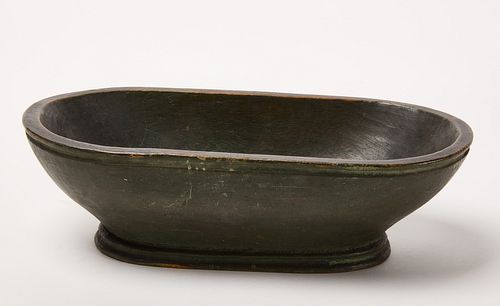 Green Painted Footed Oval Bowl