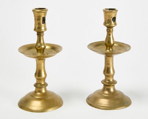 Pair Early Brass Candlesticks