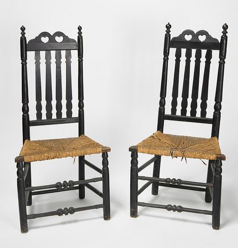 Pair of Bannister Back Chairs with Heart Crest