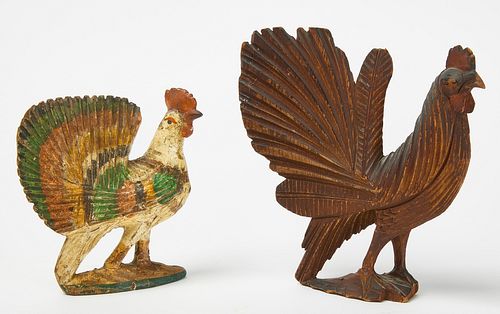 Two Carved Pennsylvania Roosters