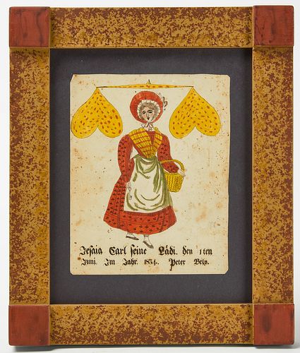 Fraktur with Lady in Red Dress