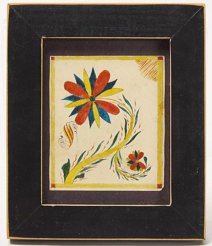 Fraktur with Abstract Vine and Two Flowers