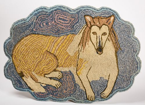 Abstract Hooked Rug with Dog