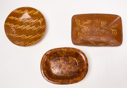 Redware Plate, Loaf Dish and Bowl