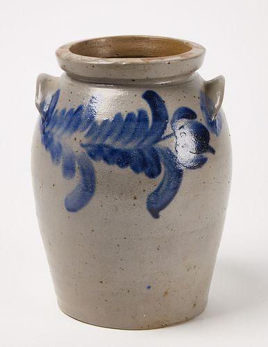 Handled Stone Jar with Cobalt Blue Decoration