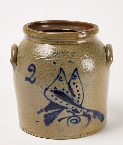 Two-Handled Stoneware Crock with Birds